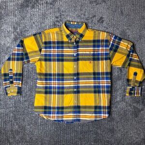 VTG Wrangler Twenty X Mens Yellow Blue Plaid Button Down Shirt Long Sleeve L